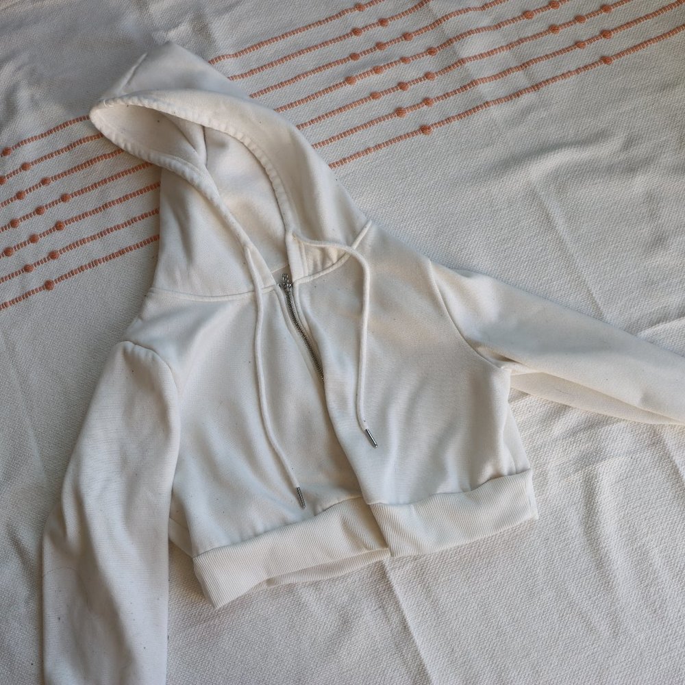 Cropped white zip-up hoodie